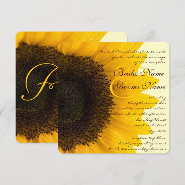 Beautiful Elegant Sunflower Wedding Invitation (Front/Back)