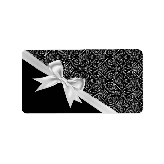 Beautiful elegant trendy black and white damask label (Front)