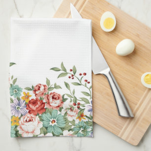 Beautiful elegant vintage spring floral bouquets kitchen towel