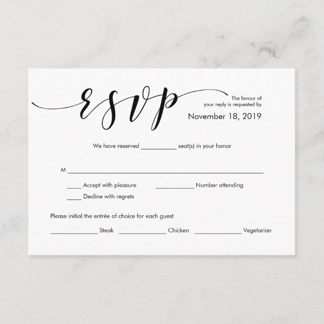 Beautiful Elegant Wedding RSVP Enclosure Card (Front)