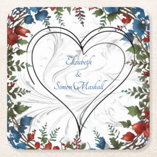 Beautiful,elegant & whimsical wedding themed decor square paper coaster
