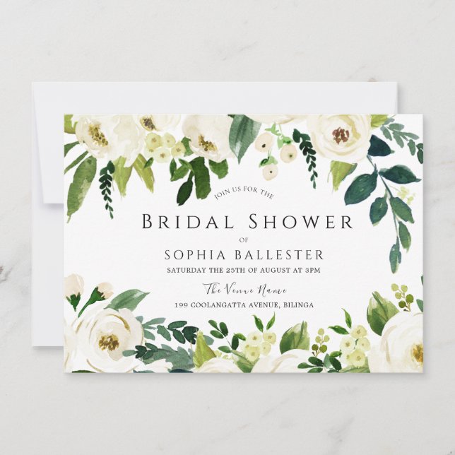Beautiful Elegant White Floral Bridal Shower Invitation