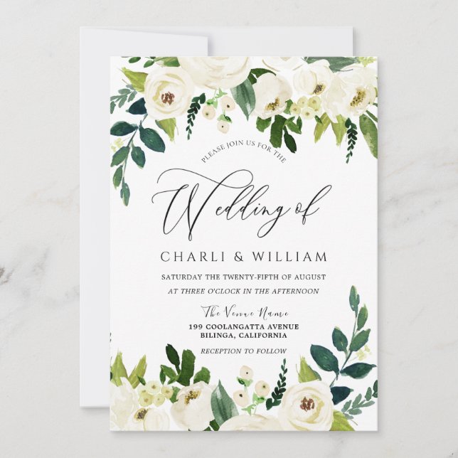 Beautiful Elegant White Floral Wedding Invitation (Front)