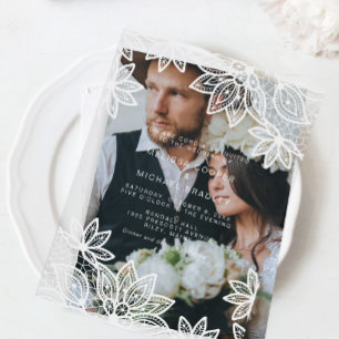 Beautiful Elegant White Lace Wedding Acrylic Invitations