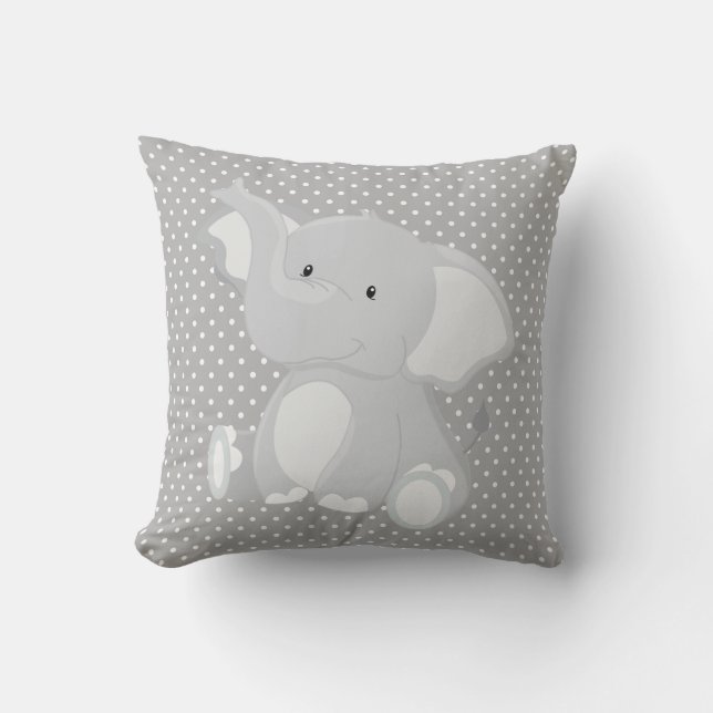 Beautiful Elephant Grey and White Polka Dot Throw Pillow (Front)