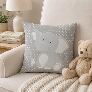Beautiful Elephant Grey and White Polka Dot Throw Pillow