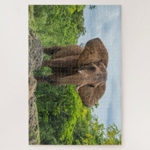 Beautiful Elephant Playing in the Grass Jigsaw Puzzle