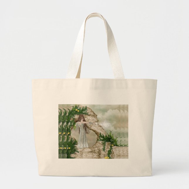 Beautiful Elven Magic Fantasy Design Large Tote Bag (Front)
