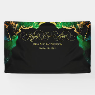 Beautiful Emerald Black Gold Wedding Backdrop Banner