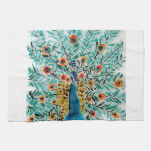 Beautiful Emerald Green and Turquoise Peacock Kitchen Towel
