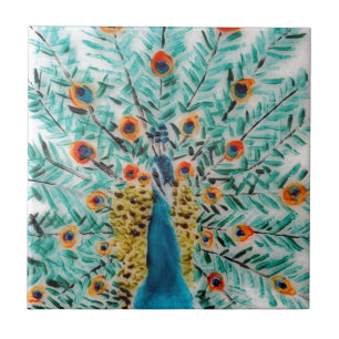 Beautiful Emerald Green and Turquoise Peacock Tile