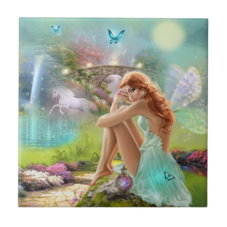 Beautiful Enchanted Fairy Garden & White Horse Tile