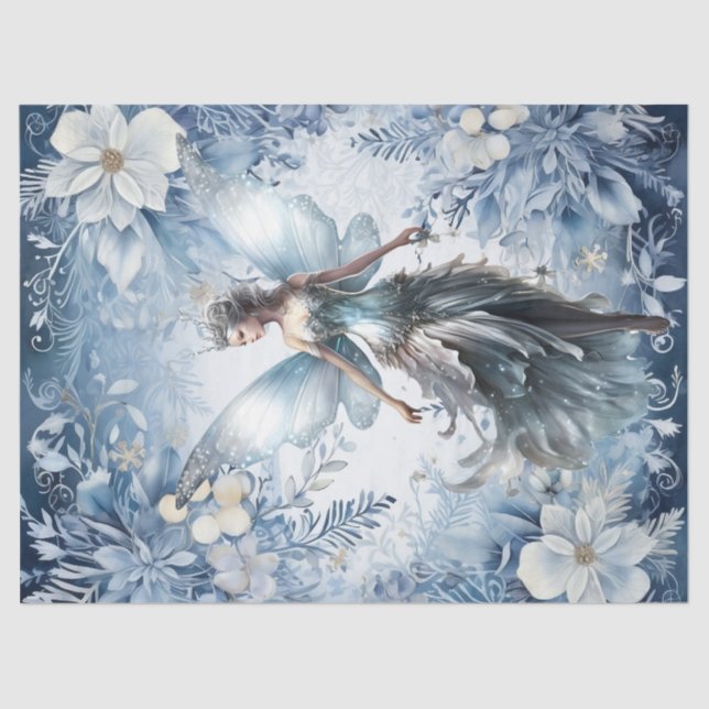 Beautiful Enchanted Light Blue Christmas Fairy Tissue Paper (Front)