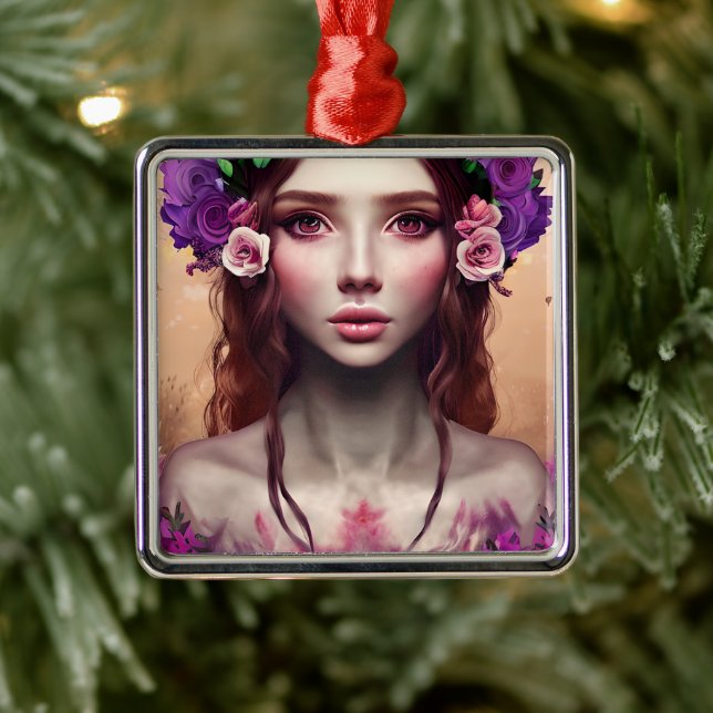 Beautiful Enchantress Fantasy AI Art   Metal Ornament (Tree)