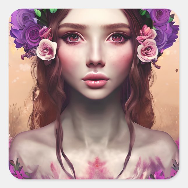 Beautiful Enchantress Fantasy AI Art   Square Sticker (Front)