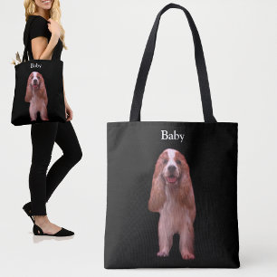 Beautiful English Cocker Spaniel Dog on Black Tote Bag