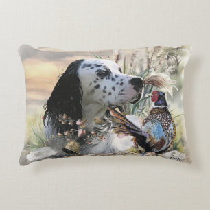 Beautiful English Setter with Pheasant ,  Art  Accent Pillow