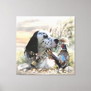 Beautiful English Setter with Pheasant , Art Canvas Print