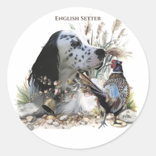 Beautiful English Setter with Pheasant ,  Art  Classic Round Sticker
