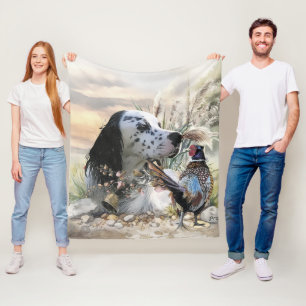 Beautiful English Setter with Pheasant , Art Fleece Blanket