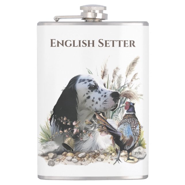 Beautiful English Setter with Pheasant ,  Art  Hip Flask (Front)