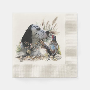 Beautiful English Setter with Pheasant ,  Art  Napkin