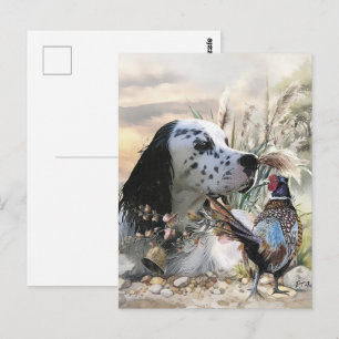Beautiful English Setter with Pheasant ,  Art  Postcard