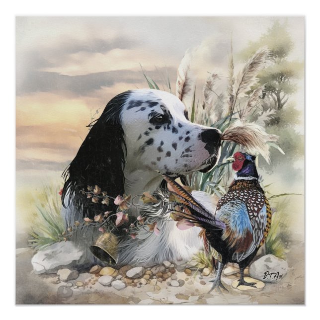 Beautiful English Setter with Pheasant ,  Art  Poster (Front)