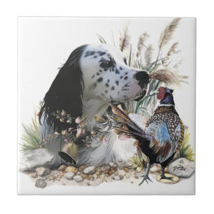 Beautiful English Setter with Pheasant , Art Tile