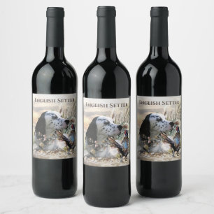 Beautiful English Setter with Pheasant ,  Art  Wine Label