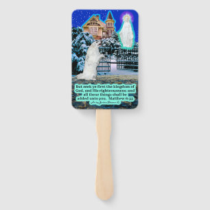 Beautiful Eskie and Angel Scripture Matthew 6:33  Hand Fan