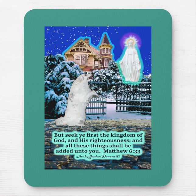 Beautiful Eskie and Angel Scripture Matthew 6:33 Mouse Pad (Front)