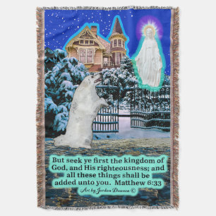 Beautiful Eskie and Angel Scripture Matthew 6:33  Throw Blanket