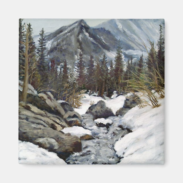 Beautiful Estes Park Colorado Winter Stream Magnet (Front)