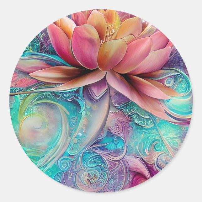 Beautiful Ethereal Whimsical Lotus Flower Classic Round Sticker (Front)