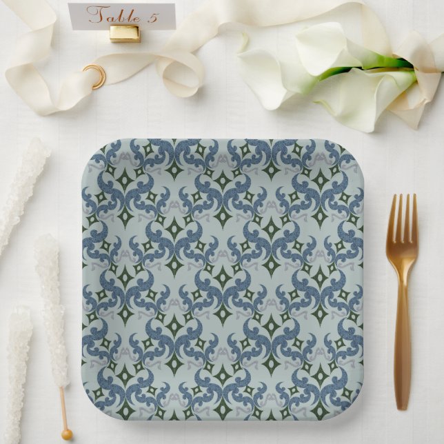 Beautiful ethnic Damascus pattern pointillism Paper Plate (Wedding)