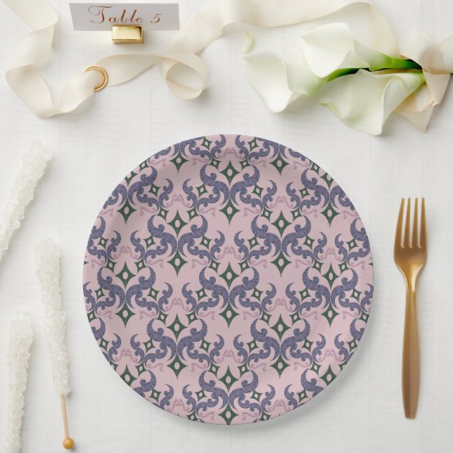 Beautiful ethnic Damascus pattern pointillism  Paper Plate (Wedding)