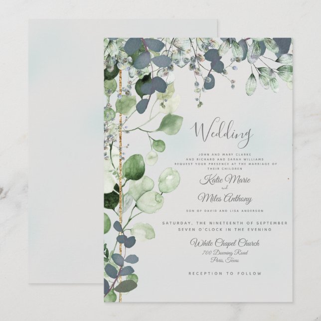 Beautiful Eucalyptus Foliage Both ParentInvitation Invitation (Front/Back)