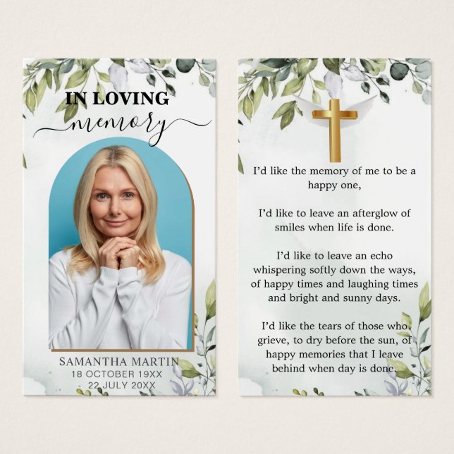 Beautiful Eucalyptus Memorial Funeral Bookmark (Front & Back)