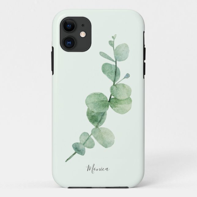 Beautiful eucalyptus minimal greenery, custom name Case-Mate iPhone case (Back)