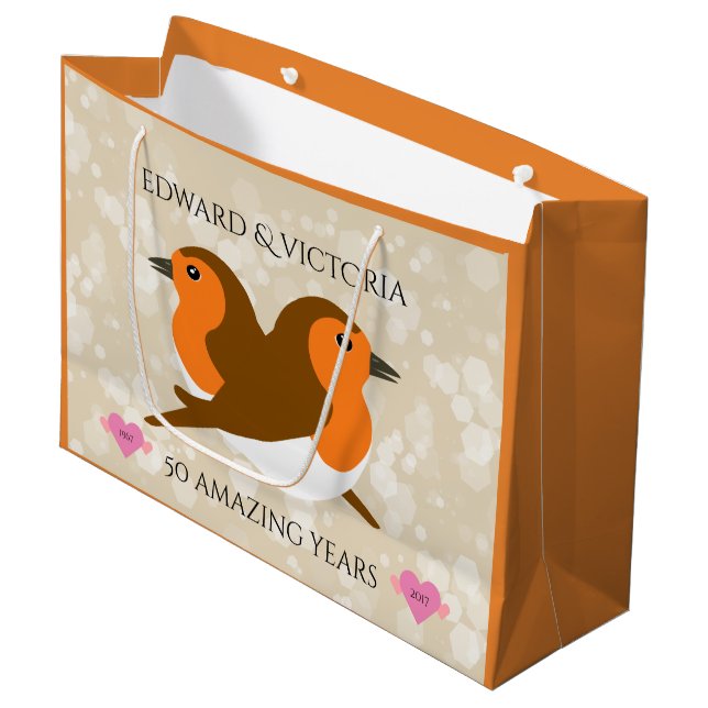 Beautiful European Robins: Any Year Anniversary Large Gift Bag (Front Angled)