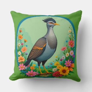 Beautiful Exotic Bird Resting Among Colourful Flow Throw Pillow