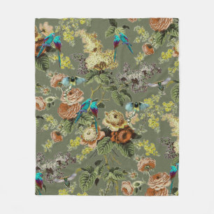 Beautiful exotic bird, Swamp Green background Fleece Blanket