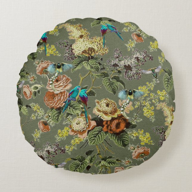 Beautiful exotic bird, Swamp Green background     Round Pillow (Front)