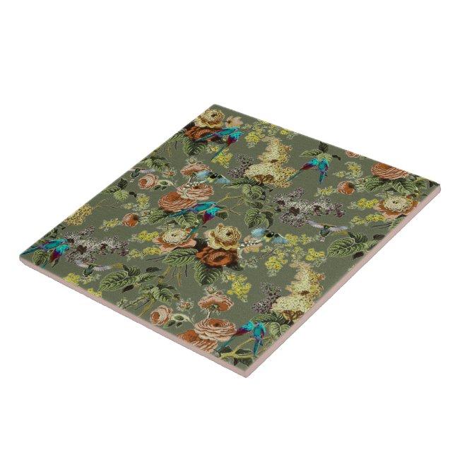 Beautiful exotic bird, Swamp Green background Tile (Side)