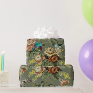 Beautiful exotic bird, Swamp Green background    Wrapping Paper