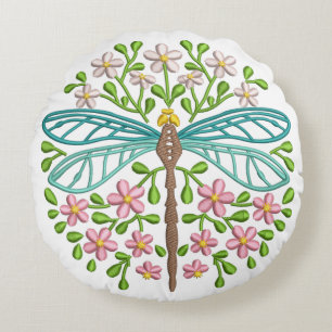 Beautiful Exotic Blue Dragonfly Pastel Colours Round Pillow