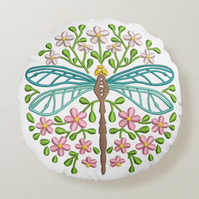 Beautiful Exotic Blue Dragonfly Pastel Colours Round Pillow (Front)