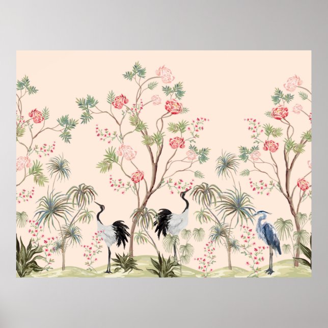 Beautiful exotic chinoiserie wallpaper. Hand drawn Poster (Front)