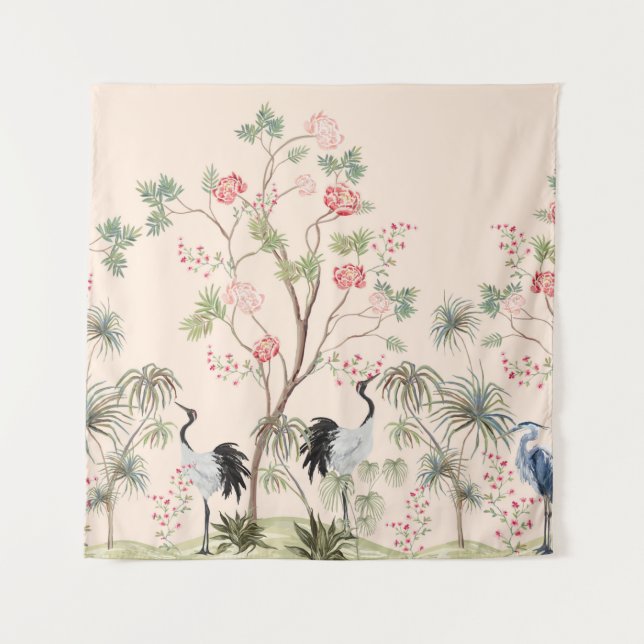 Beautiful exotic chinoiserie wallpaper. Hand drawn Tapestry (Front)